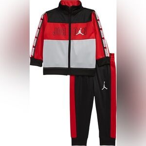 Jordan Kids Black and Red Zip Track Suite Jacket and Pants